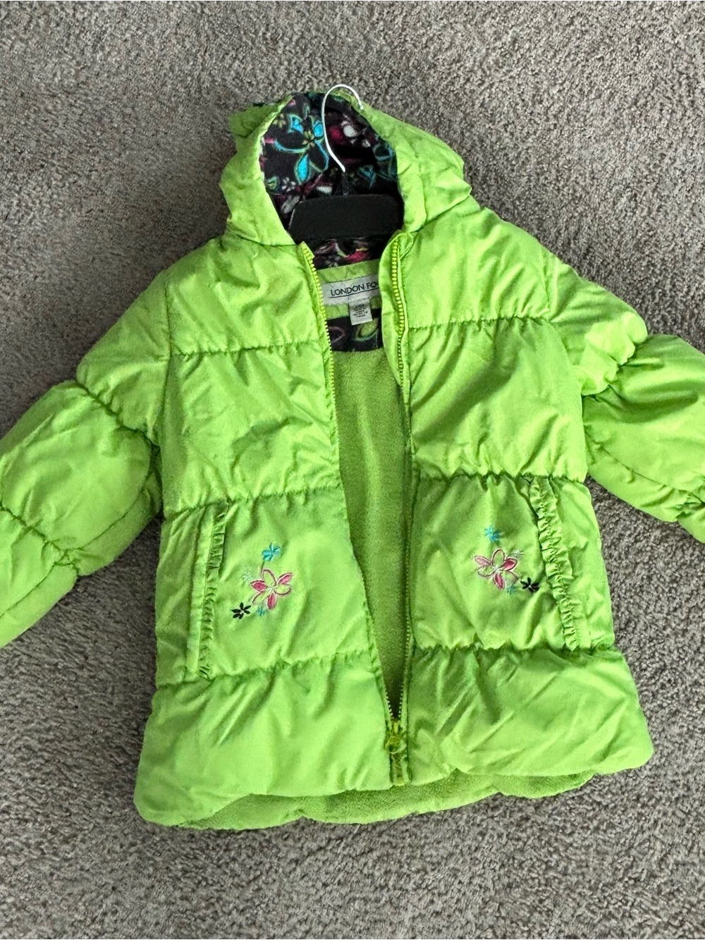 London Fog Girls' Lime Green Hooded Puffer Jacket